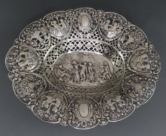 Beautiful Hanua German Pierced Silver Bowl Dancing Figures No Mono .800 Purity