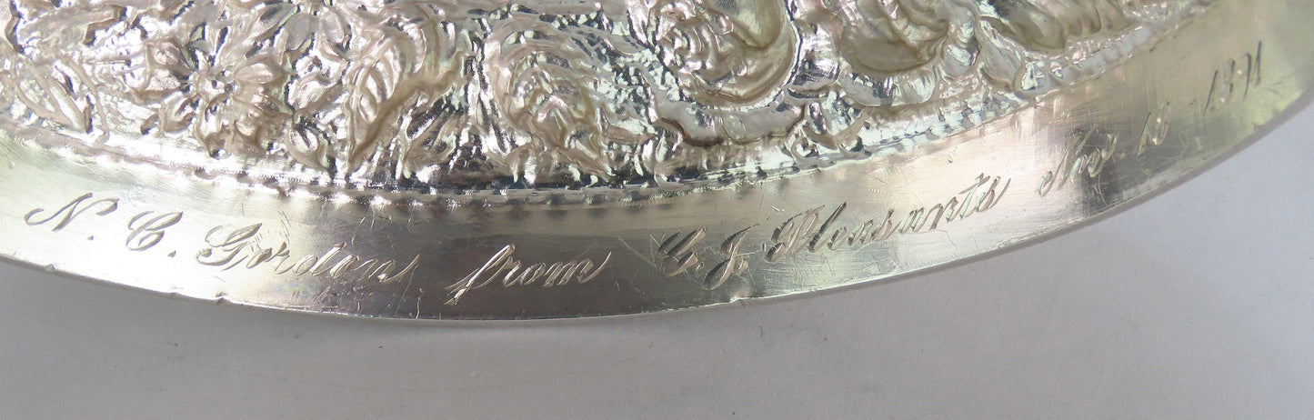 Superb c1891 Jacobi Sterling Silver Repousse Monteith Punch Bowl Gordon Crest