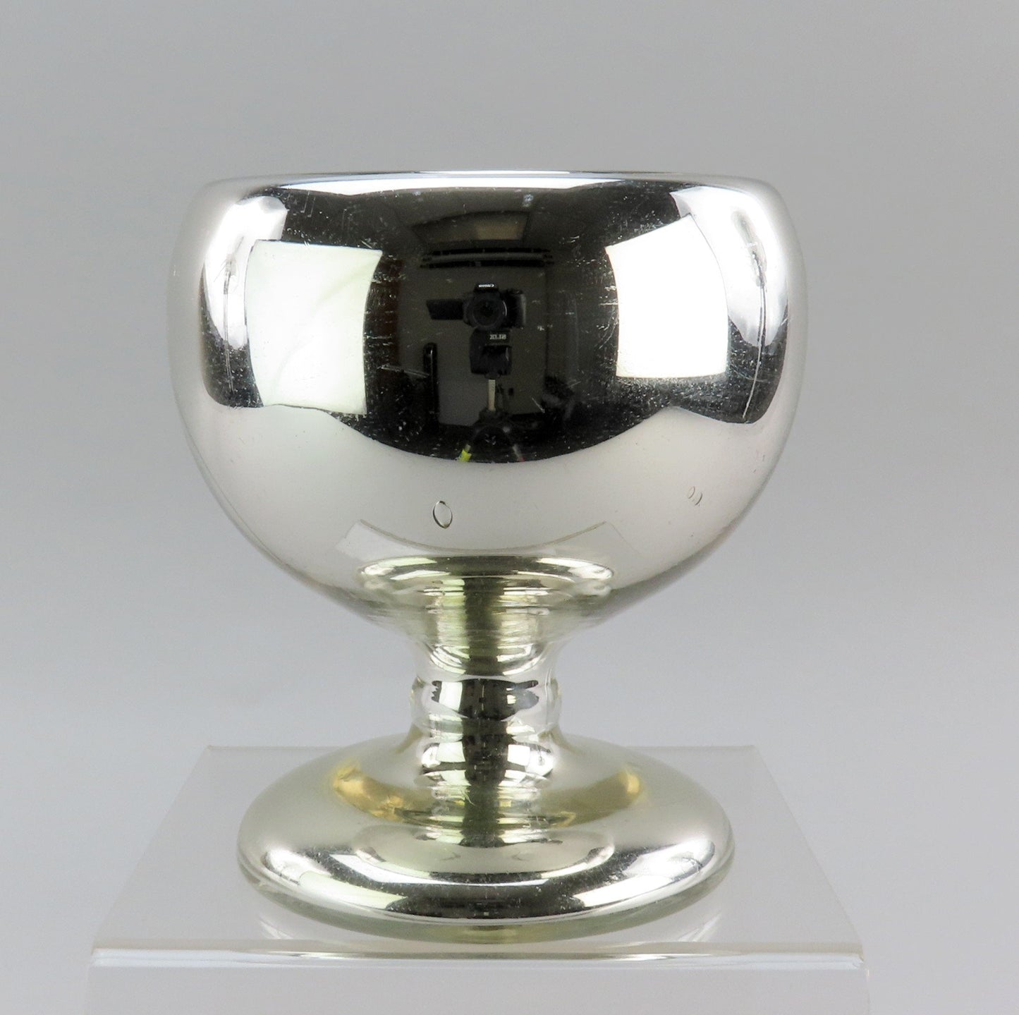 1850s Great Mercury Glass Compote Goblet 5 Inches Tall w/ Original Cork Seal
