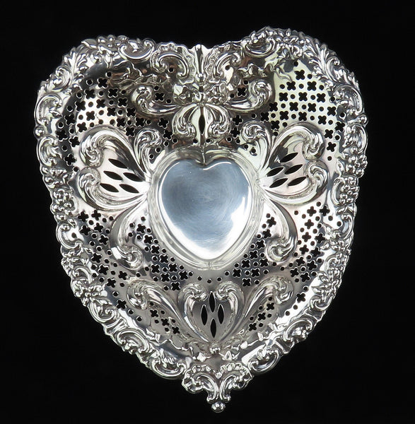 1952 Gorham Sterling Silver Pierced Heart Dish No Mono 9 1/2 Inches Long