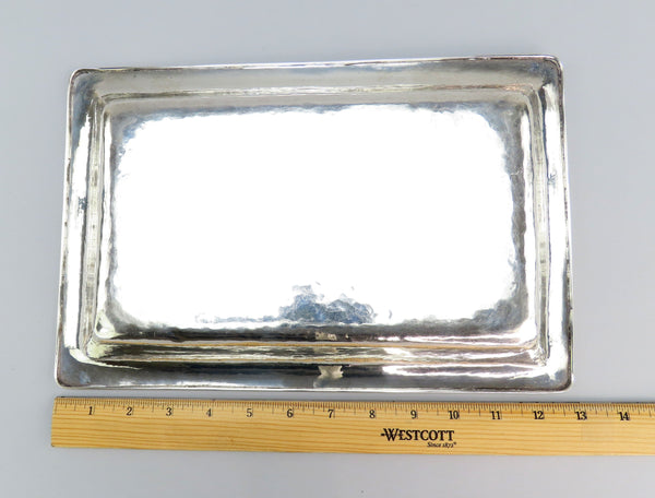 Handsome German 800 Silver Hand Hammered Rectangle Tray No Mono 13" Long