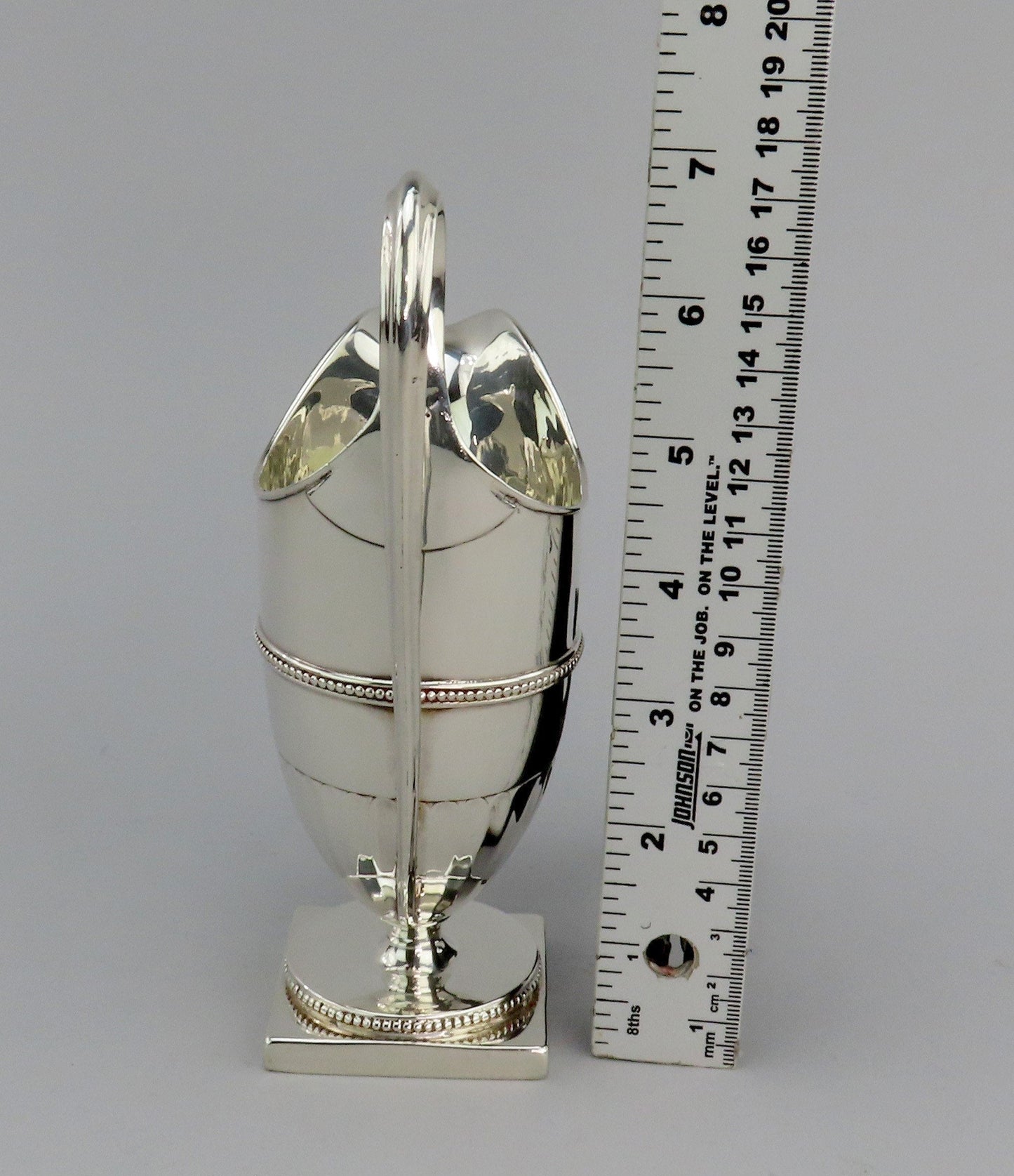 1782 Georgian English Sterling Silver Creamer Beaded Design No Mono 7" Tall