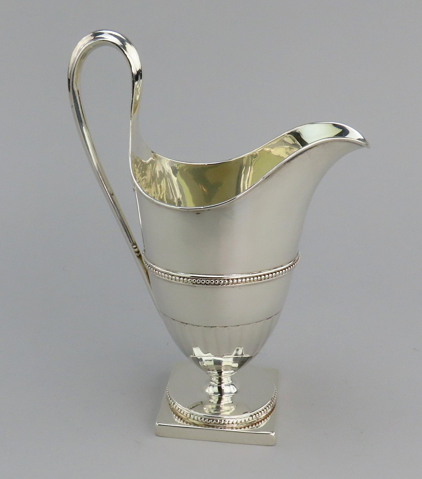 1782 Georgian English Sterling Silver Creamer Beaded Design No Mono 7" Tall