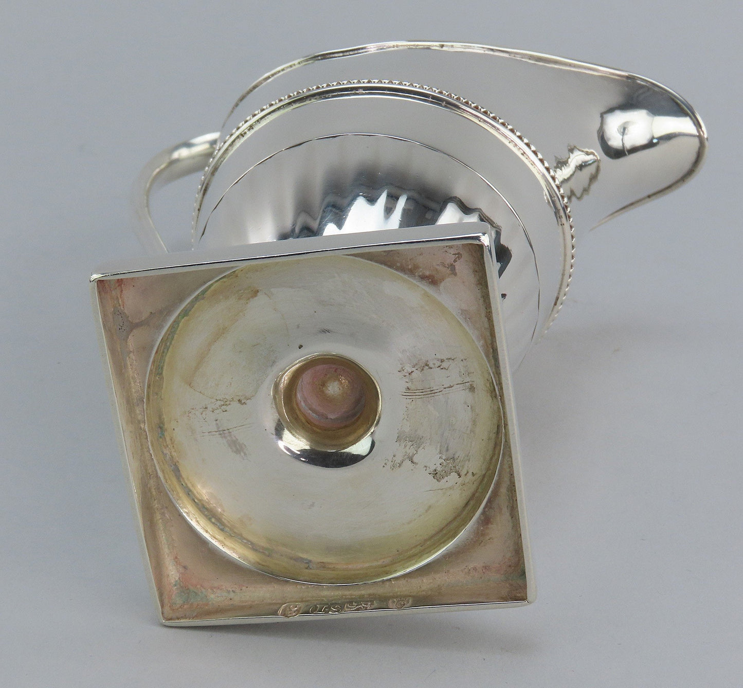 1782 Georgian English Sterling Silver Creamer Beaded Design No Mono 7" Tall