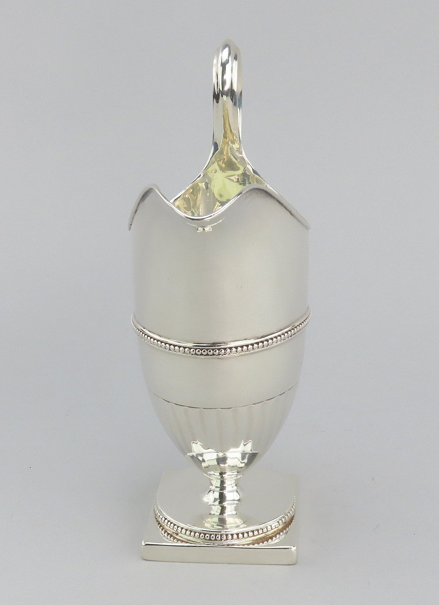 1782 Georgian English Sterling Silver Creamer Beaded Design No Mono 7" Tall