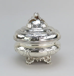 1850s Fabulous American Coin Silver Round Butter Dish Fargo Family Monogram