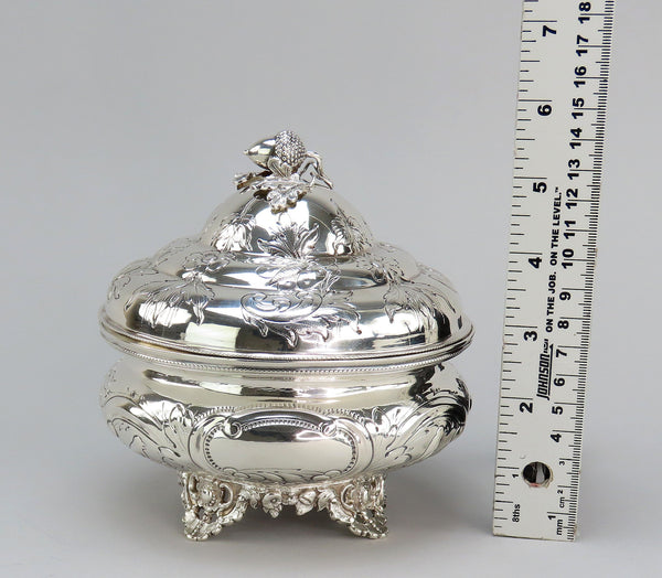 1850s Fabulous American Coin Silver Round Butter Dish Fargo Family Monogram