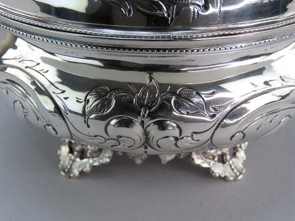 1850s Fabulous American Coin Silver Round Butter Dish Fargo Family Monogram