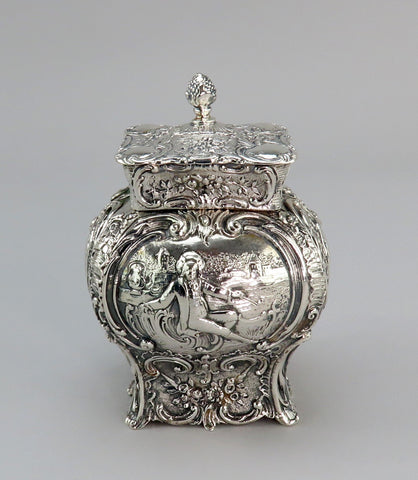 Fabulous 1800s Hanau German Silver Tea Caddy Bombe Form Rococo Style 5 1/4"