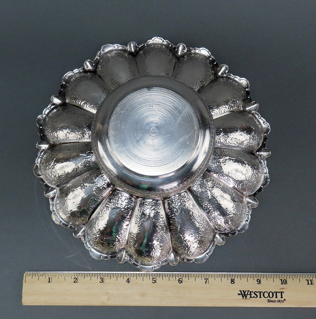 Beautiful Persian Silver Dish Fluted Top Hand-Engraved Palmettes Birds c1930