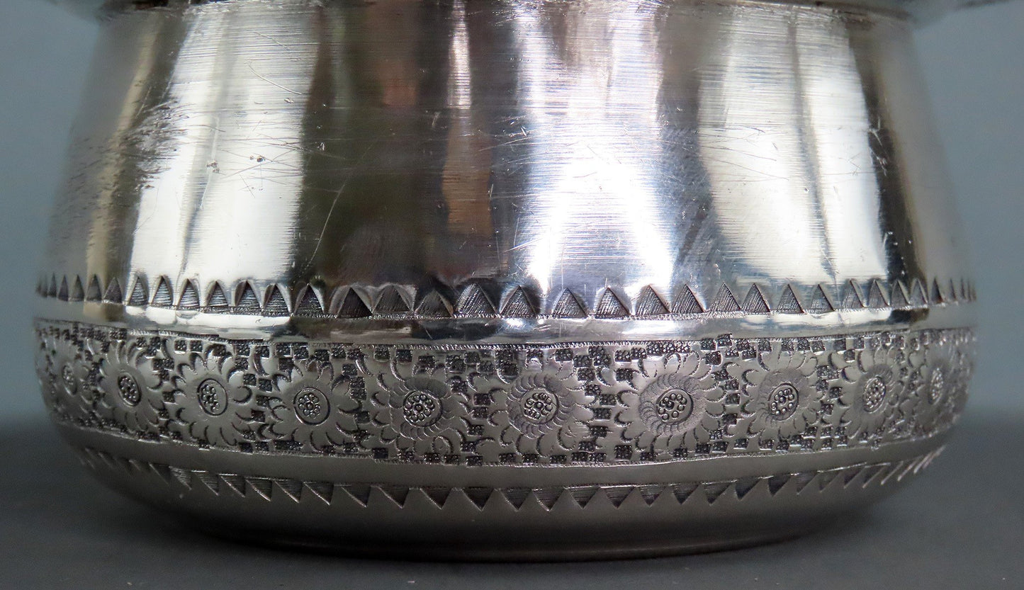 Beautiful Persian Silver Dish Fluted Top Hand-Engraved Palmettes Birds c1930