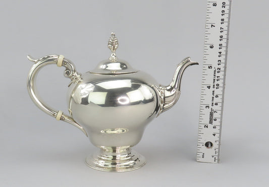 1840/50s Elegant Coin Silver Teapot Classical Form Boston Maker No Mono 6 1/2"
