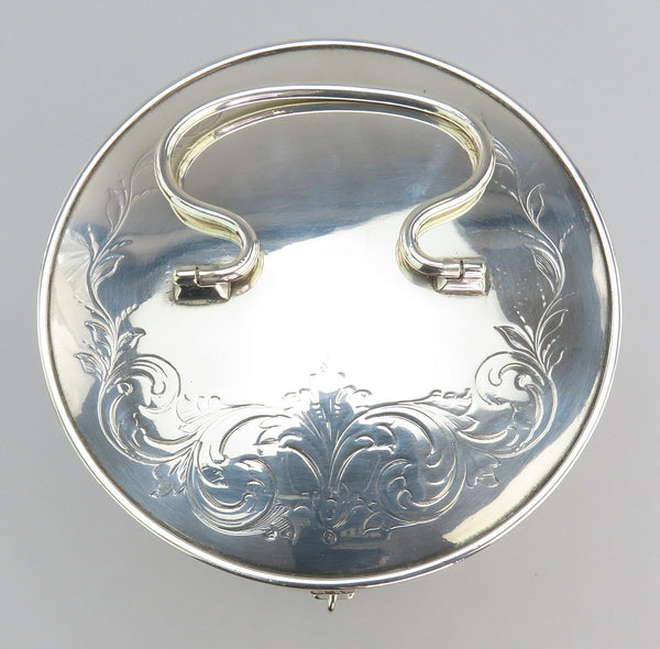 c1890 Beautiful English Silver Plate Biscuit Box Hand Engraved 5 1/4" Tall