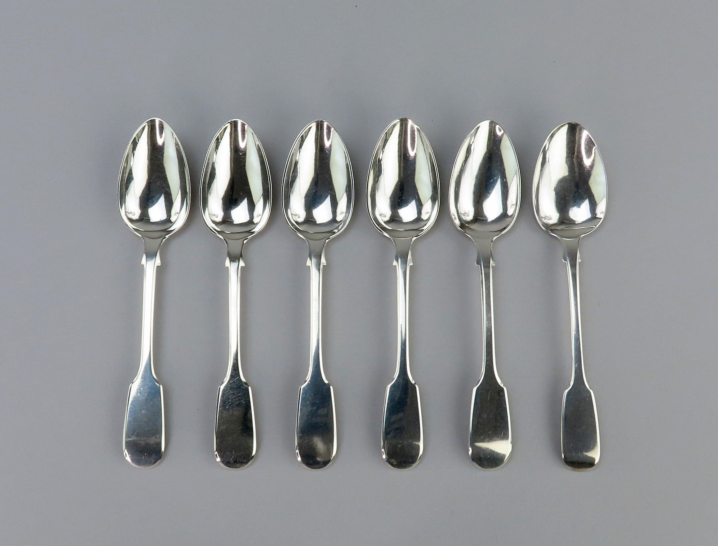 Nice Set 6 1835 English Sterling Silver Fiddle Teaspoons Coffee Spoons