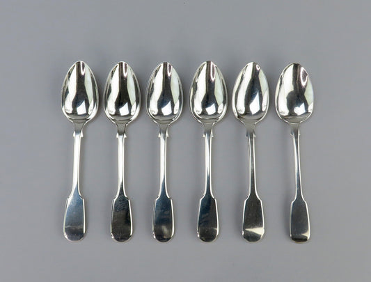 Nice Set 6 1835 English Sterling Silver Fiddle Teaspoons Coffee Spoons