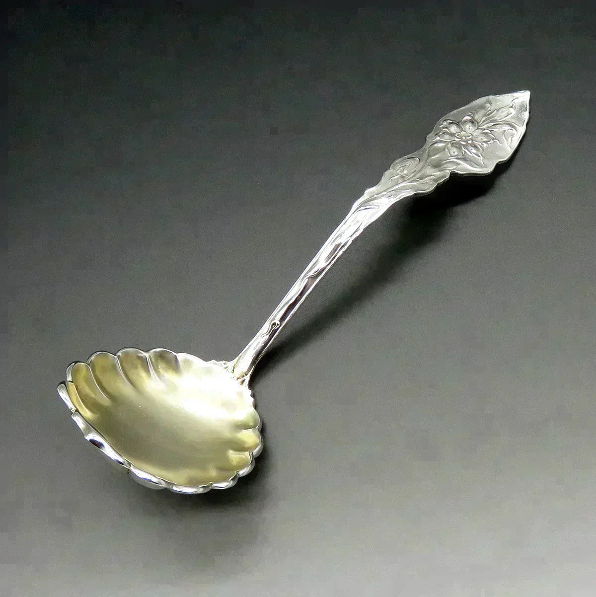 Unger Bros Art Nouveau Narcissus Sterling Silver Gravy Sauce Ladle