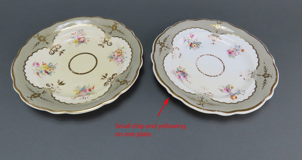 12 c1840s English Staffordshire Davenport Green Floral 7 3/8 Bread Butter Plates