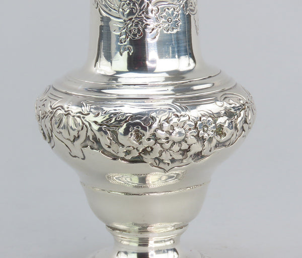 1744 Ornate English George II Sterling Silver Caster Hand Chased Flowers