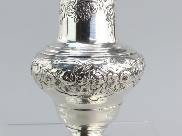 1744 Ornate English George II Sterling Silver Caster Hand Chased Flowers