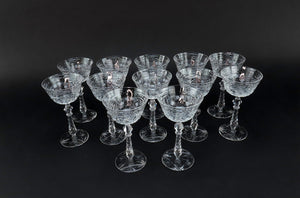 12 Fabulous American Cut Glass 2oz Cordial Wine Glasses c1920 Frosted Flowers