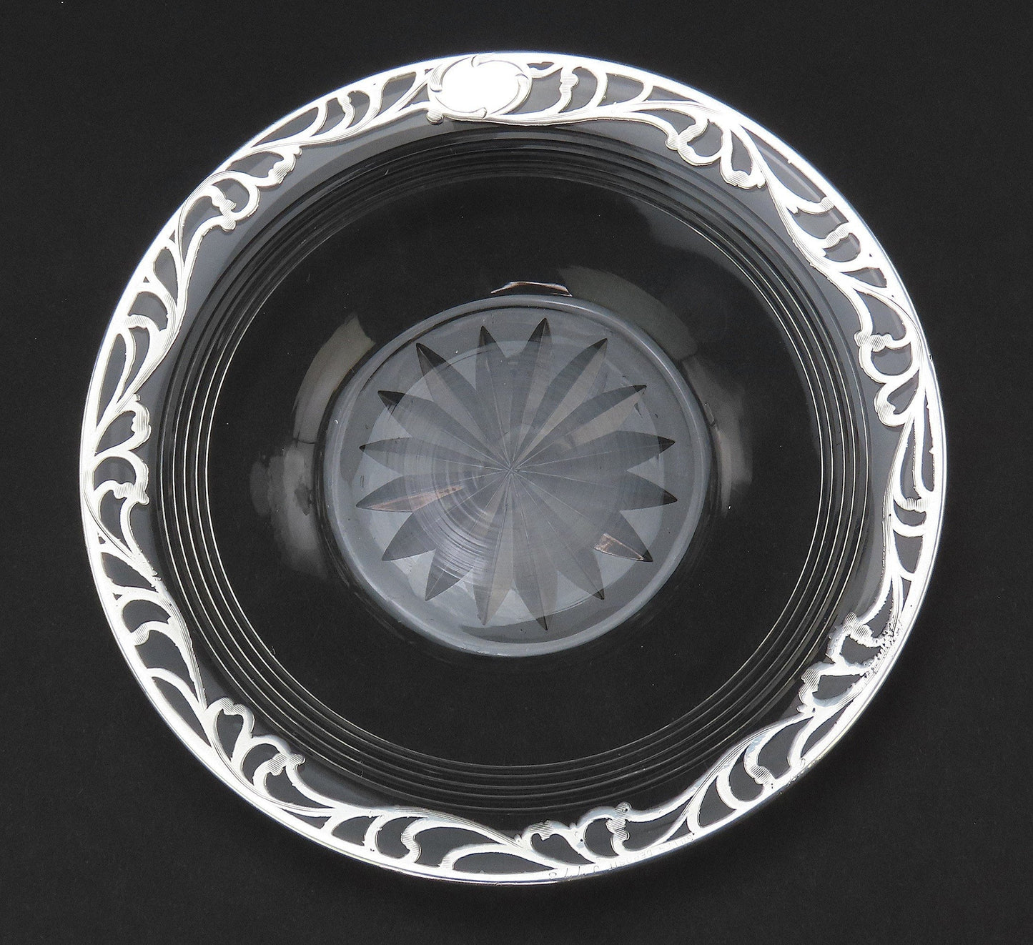 5 Great Sterling Silver Overlay Deposit Cut Glass Plates Saucers No Mono 5 1/4"