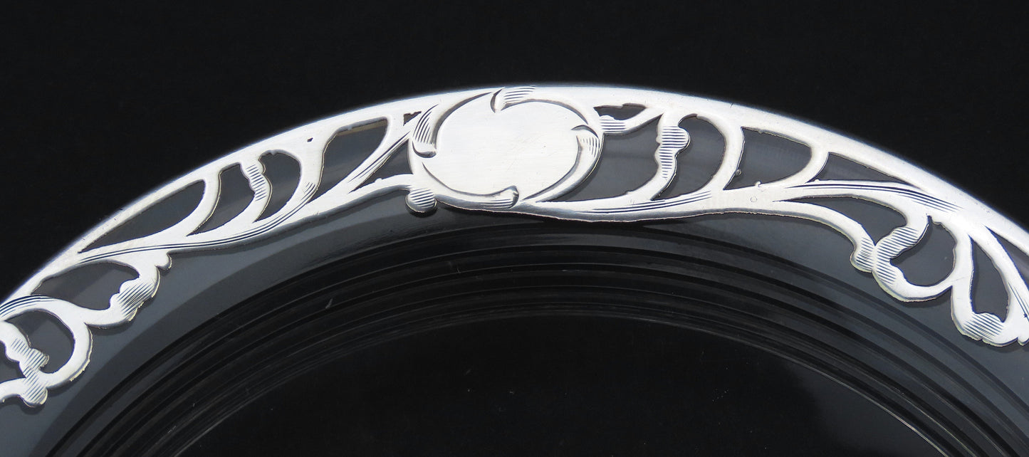 5 Great Sterling Silver Overlay Deposit Cut Glass Plates Saucers No Mono 5 1/4"