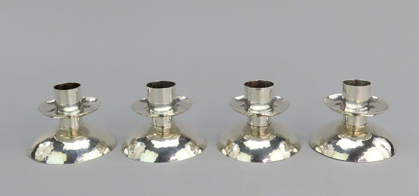 Handsome Set 4 VTG German 800 Silver Hand Hammered E. Bode Low Candlesticks