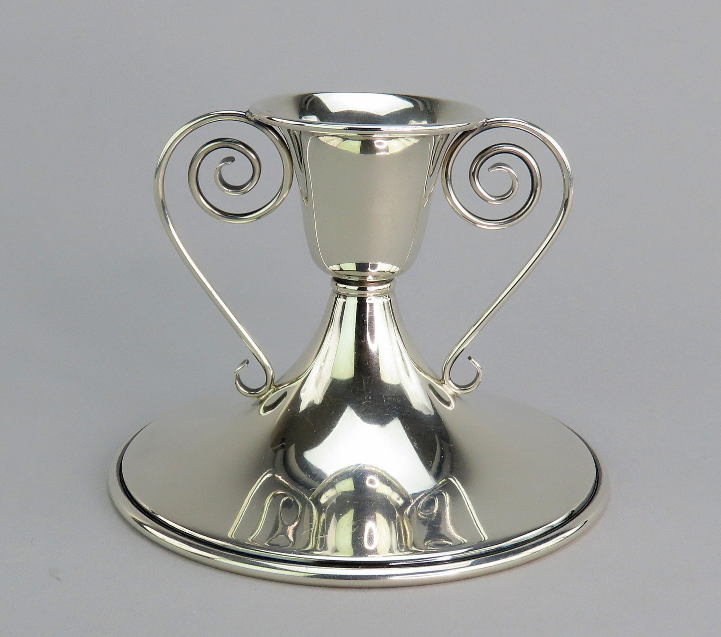 Stylish Pair VTG Saart Sterling Silver Low Candlesticks w Spiral Design