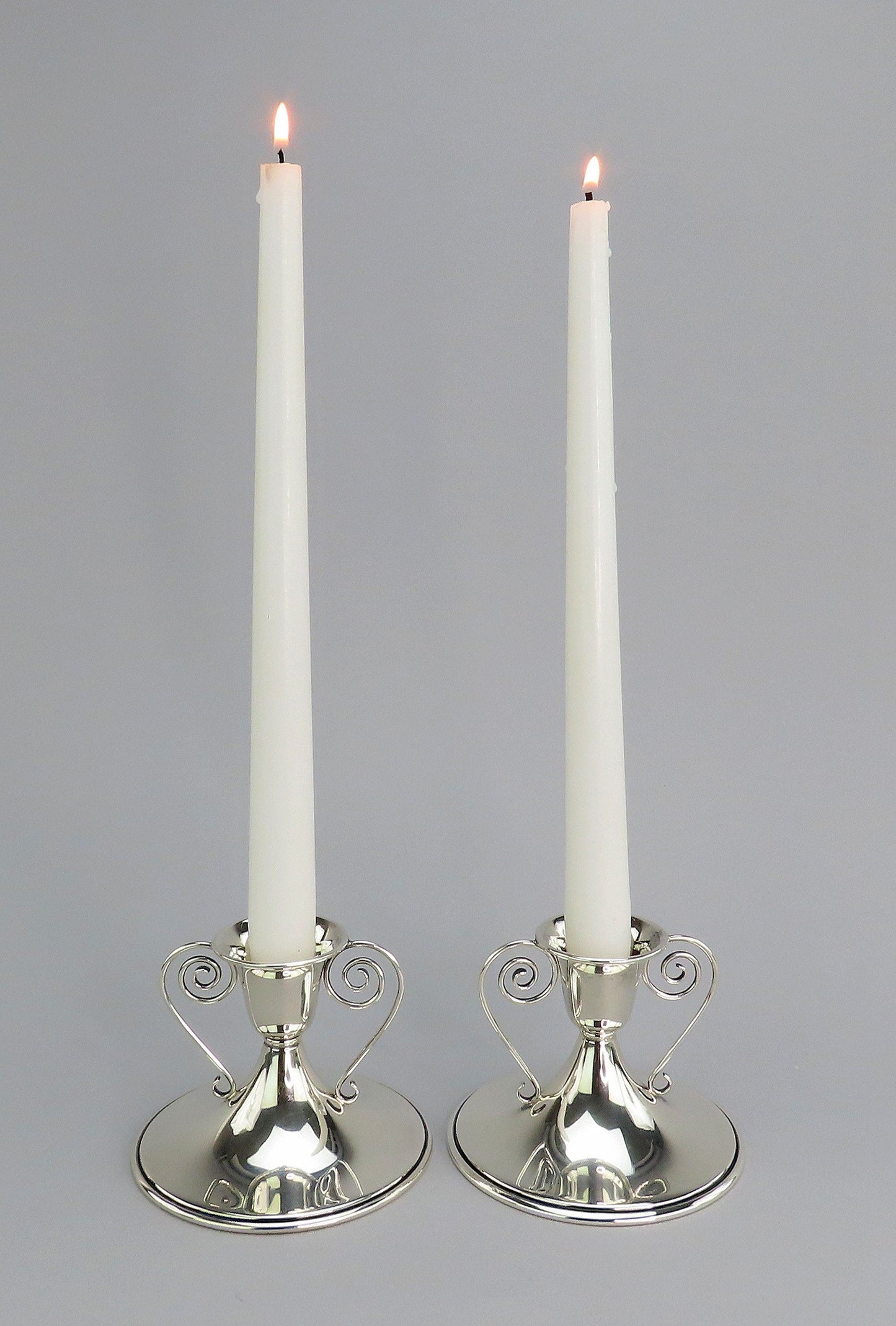 Stylish Pair VTG Saart Sterling Silver Low Candlesticks w Spiral Design