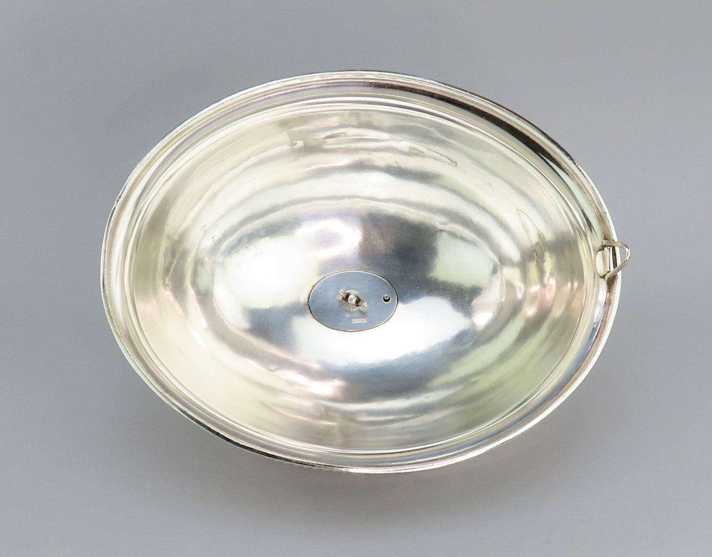 Late 1800s English Silverplate Hand Engraved Oval Serving Dome Cloche Bell