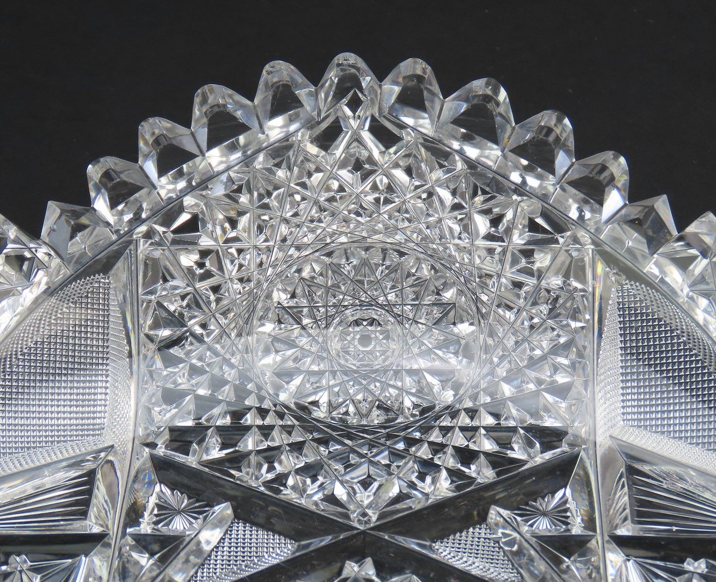 Dazzling c1890s American Brilliant Period Cut Glass 9" Shallow Scallop Rim Bowl