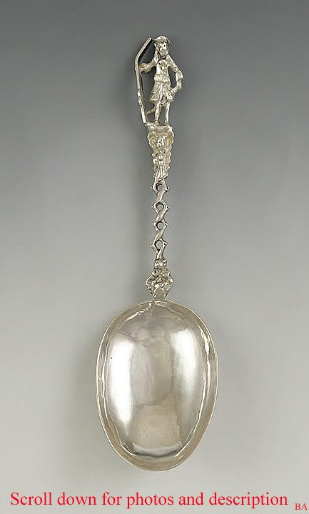 1770s-1830s Antique European Silver Figural Peter the Great Spoon 6.5"