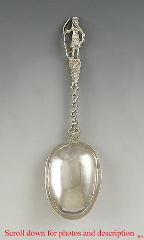 1770s-1830s Antique European Silver Figural Peter the Great Spoon 6.5"