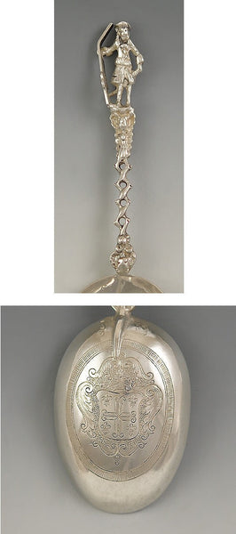 1770s-1830s Antique European Silver Figural Peter the Great Spoon 6.5"