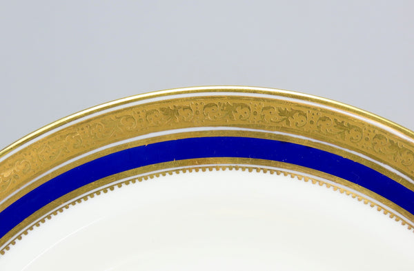 Great Set 7 Cauldon English Porcelain Luncheon Plates L6228 Cobalt/Gold Border
