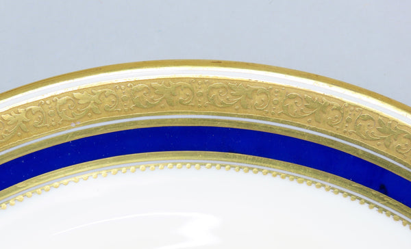 Great Set 7 Cauldon English Porcelain Luncheon Plates L6228 Cobalt/Gold Border