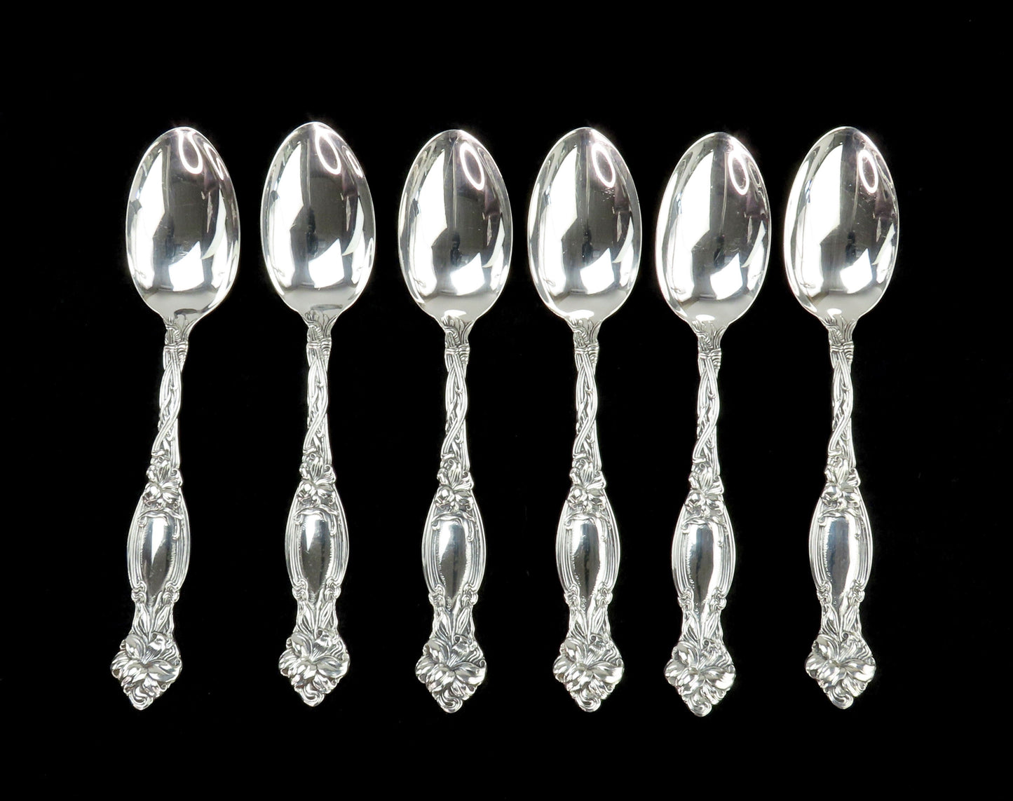 Great Set 6 International Sterling Silver Frontenac Art Nouveau Teaspoons