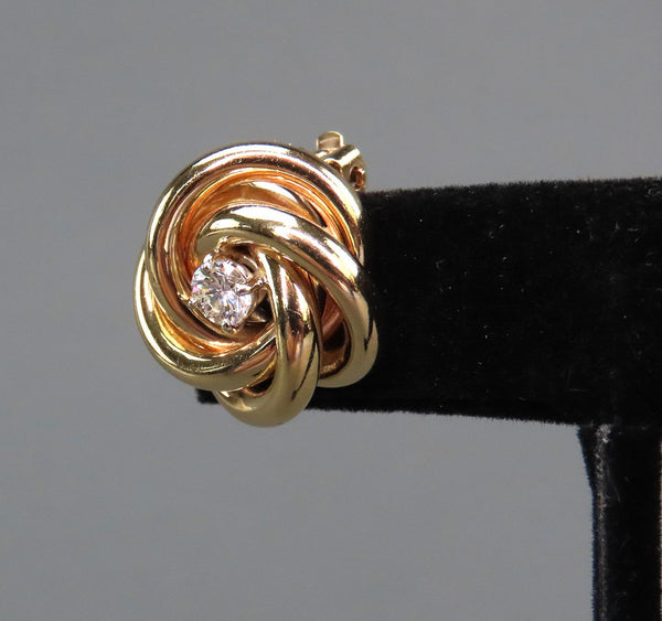 Dazzling Pair 14k Yellow Gold ~.50ct Diamond Love Knot Lovers Knot Clip Earrings