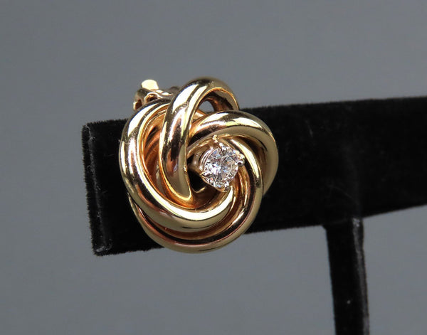 Dazzling Pair 14k Yellow Gold ~.50ct Diamond Love Knot Lovers Knot Clip Earrings