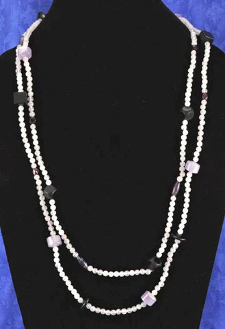 Rose Quartz Tourmaline Onyx Amethyst Beaded Necklace