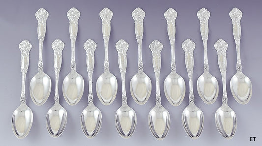 Great set 14 Wallace Sterling Silver Carnation Teaspoons S Mono
