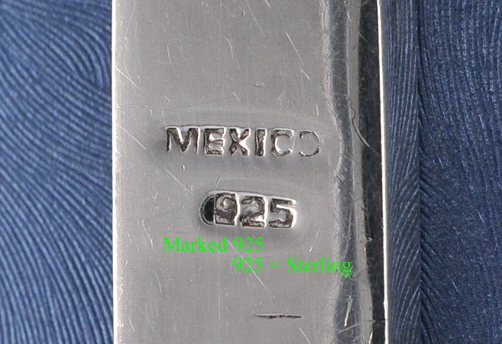 Mexican Sterling Silver and Genuine Stone Bangle Bracelet