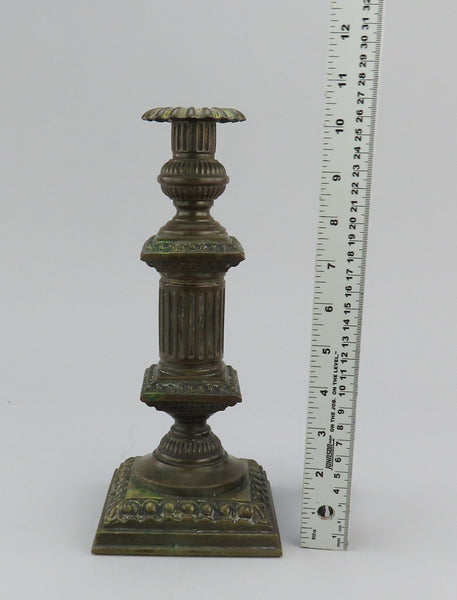 Handsome Pair Antique European Bronze Column Form Candlesticks