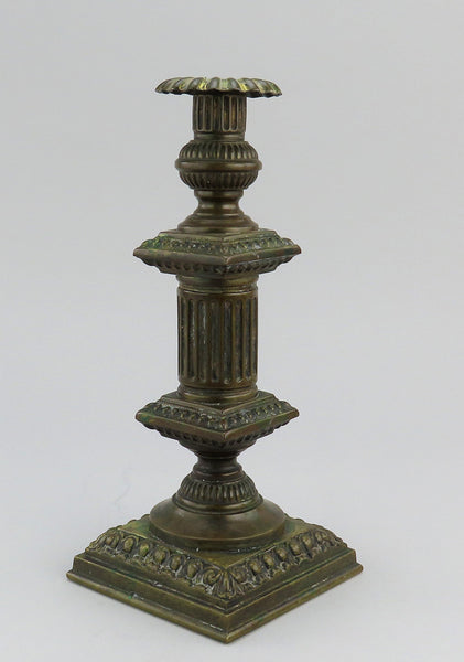 Handsome Pair Antique European Bronze Column Form Candlesticks