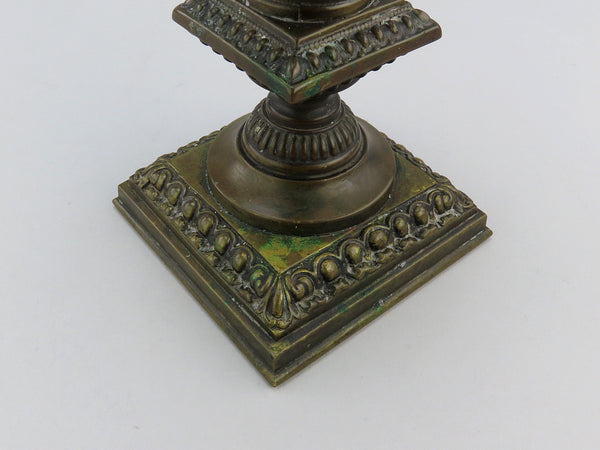 Handsome Pair Antique European Bronze Column Form Candlesticks