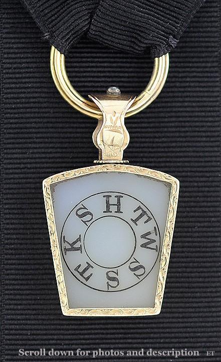 Late 1800s/Early 1900s Masonic 14k Gold Keystone Holder Medal W/Ribbon
