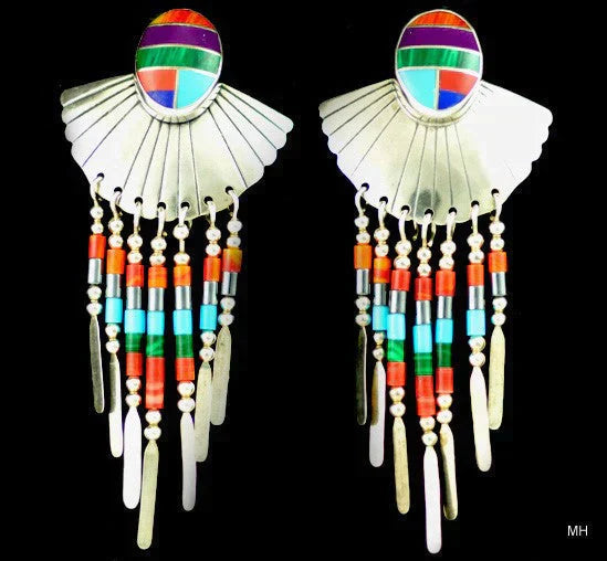 Colorful Southwestern Designer Sterling Dangle Earrings