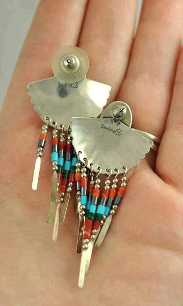 Colorful Southwestern Designer Sterling Dangle Earrings