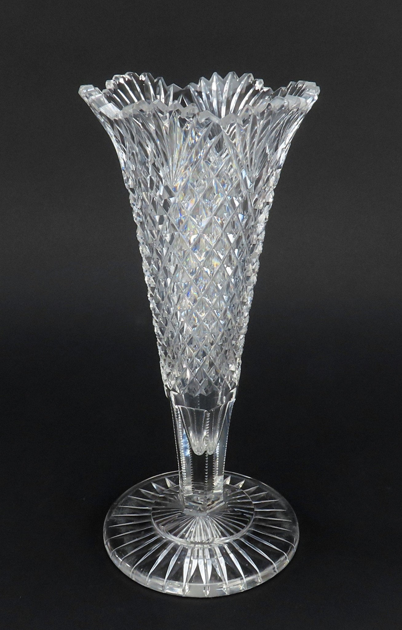 Great ABP American Brilliant Period Cut Glass Trumpet Vase 10 Inches