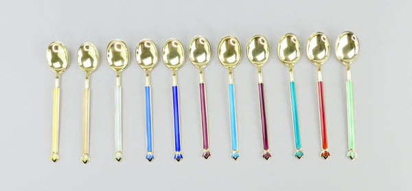 11 David Andersen Norway Sterling Silver Gilded Demitasse Spoons Enamel Handles